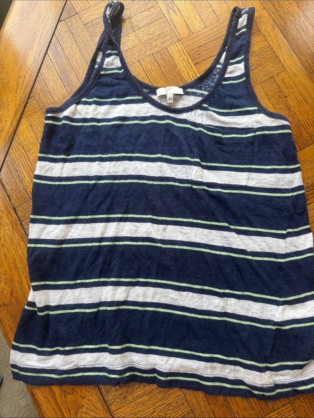 Joie Navy, White & Light Green Striped Tank Top